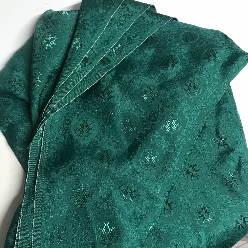 Vintage 1950s Jacquard Rayon Satin Fabric Emerald